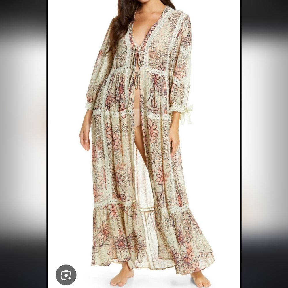 Free People Countryside Chic Chiffon Kimono‎ Robe Oversized NWT